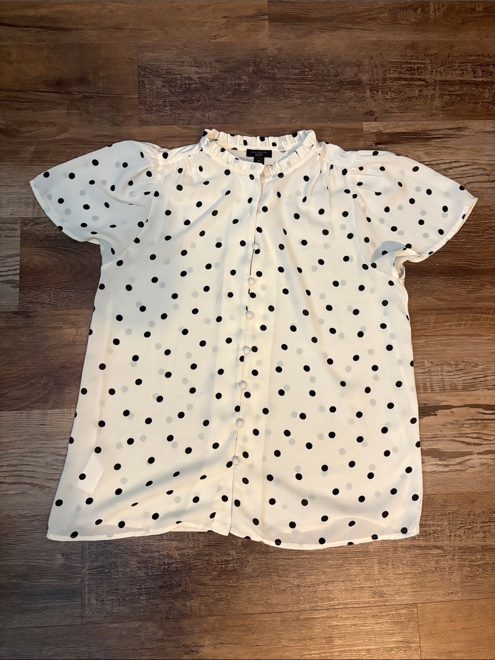 Ann Taylor Girls' White Blouse with Black Polka Dots